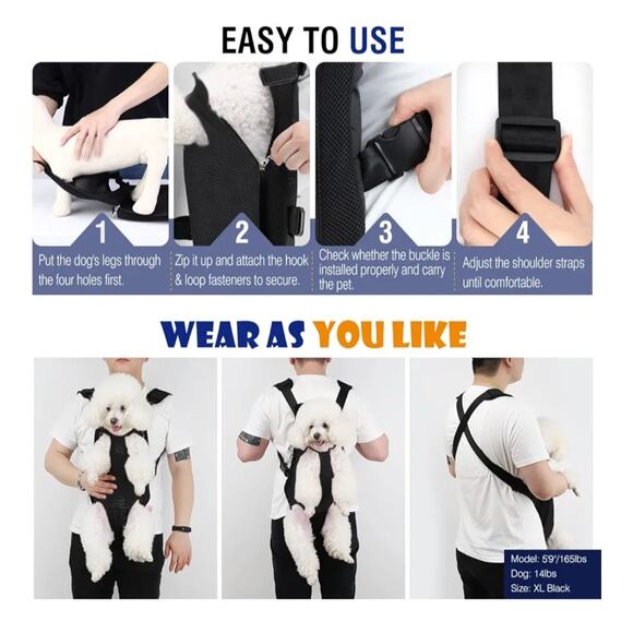 Pet Carrier Backpack Large Black Dog Cat Travel Legs Out Harness Bag - Picture 2 of 6